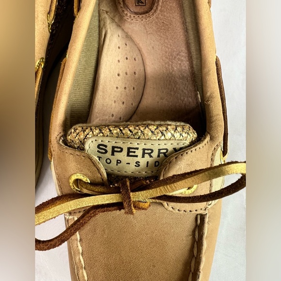 Sperry Womens Songfish Tan Gold Glitter Leather Boat Shoes Loafers Flats 8.5 - Picture 3 of 8